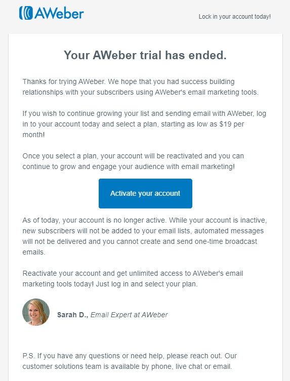Aweber onboarding email