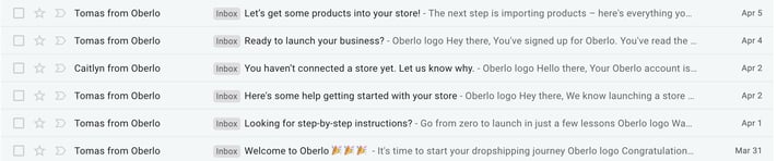 Oberlo welcome emails
