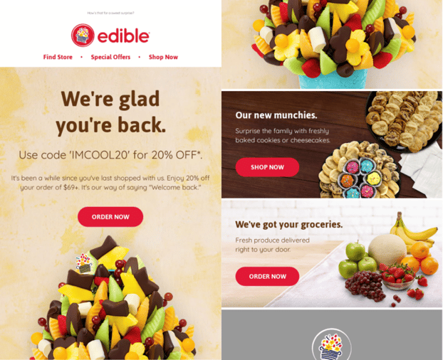 Screenshot taken from the newsletter from Edible Arrangements official website