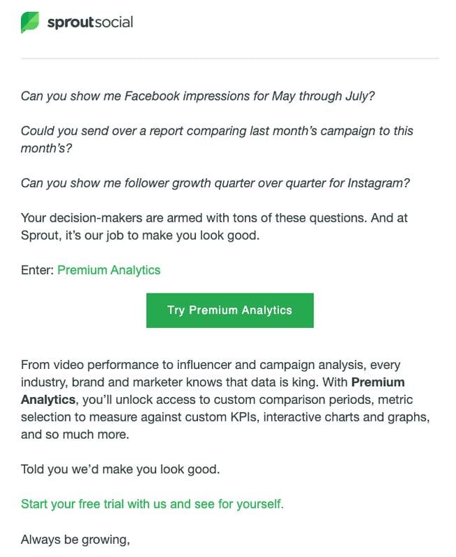 Sprout Social customer expansion email