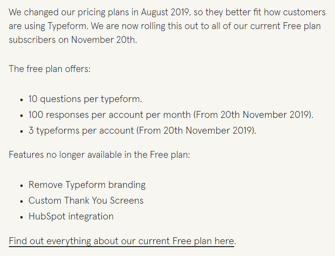 Typeform free changes