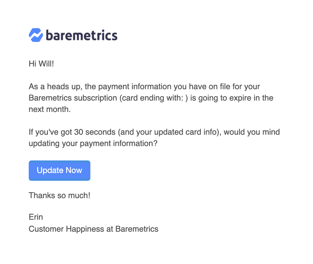 baremetrics predunning email 30 days