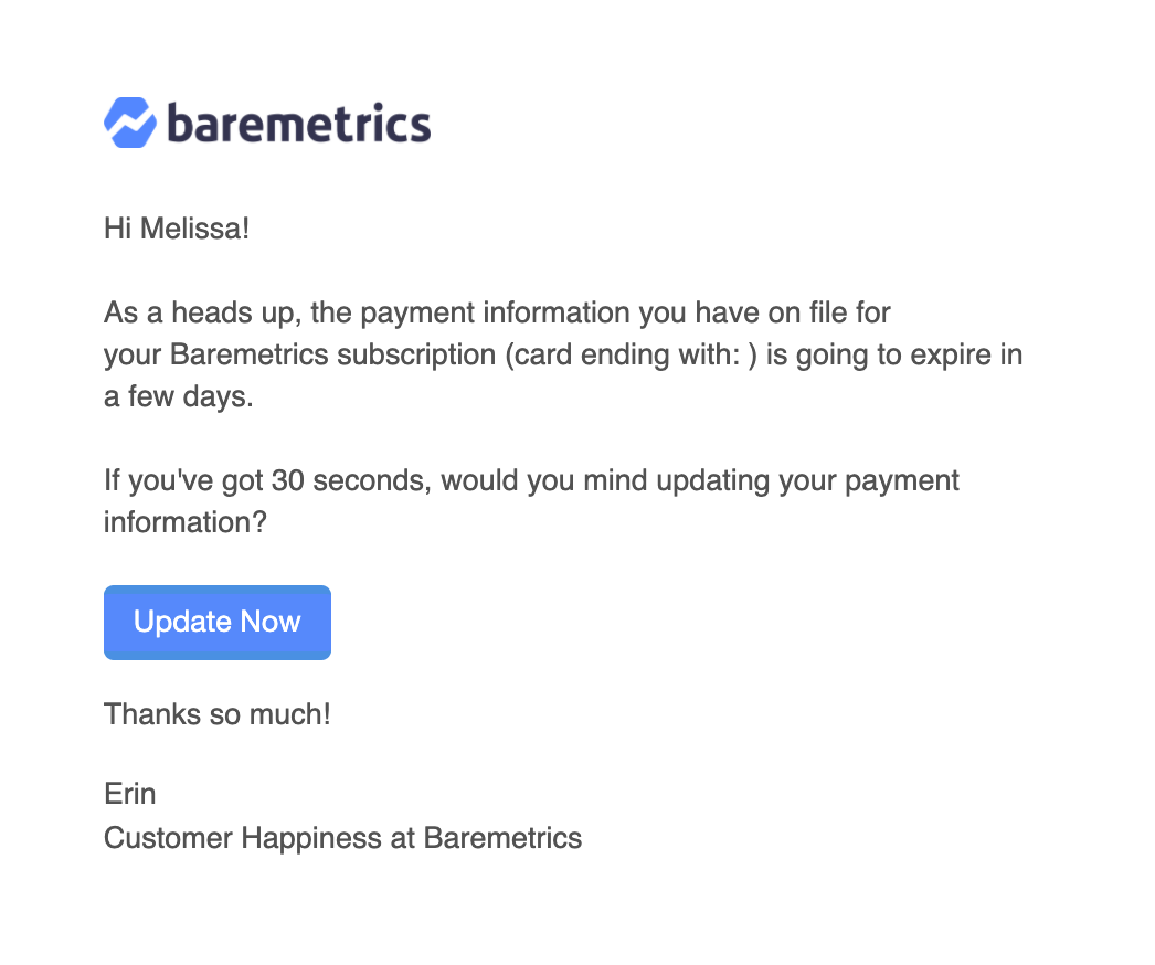 baremetrics predunning email 7 days