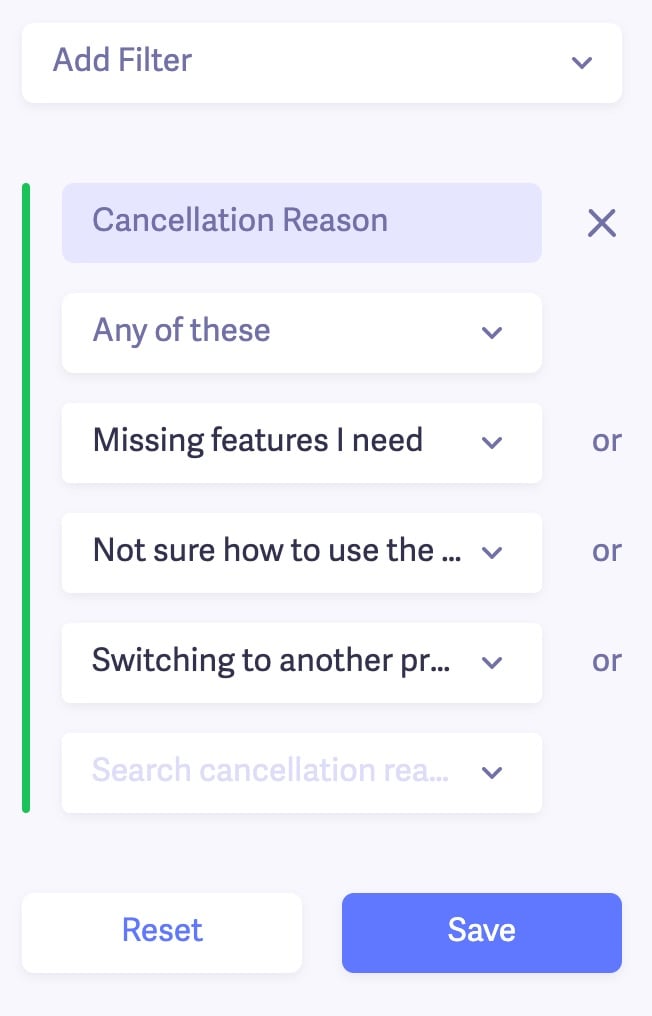 cancellation reason filter example