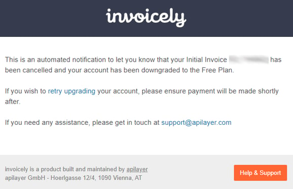 invoicely subscription cancellation email