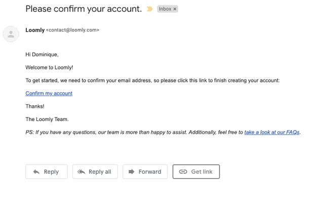 loomly account confirmation email