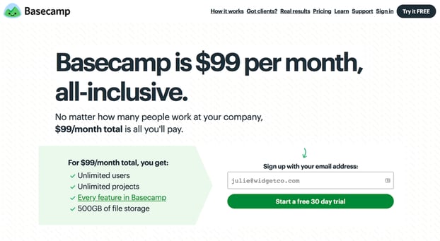 Basecampの価格設定　