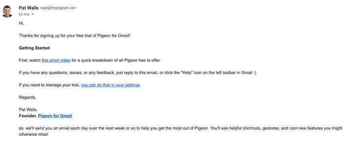 pigeon onboarding email