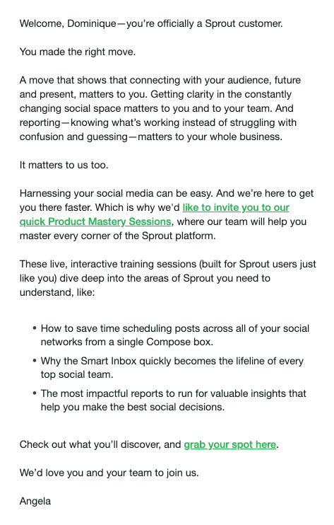sprout social onboarding welcome email