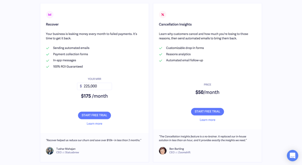 SaaS pricing models and strategies example: Baremetrics pricing page