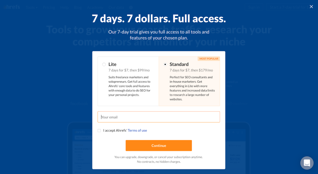 Activation model example: Ahrefs paid trial