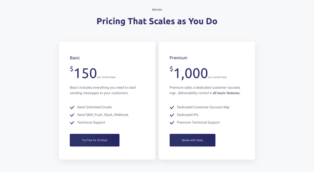 Activation model example: Customer.io pricing page free trial