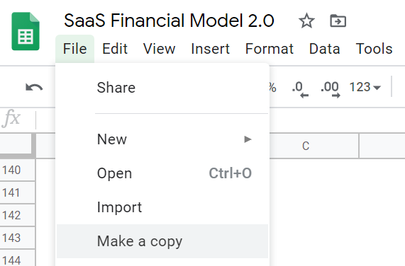 copy saas financial model template