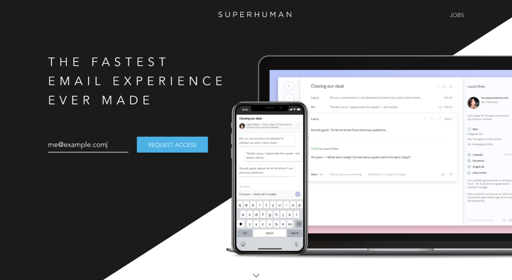 Activation model example: Superhuman home page